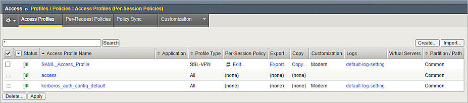 Screenshot of F5 Big-IP, add Access Profile 3